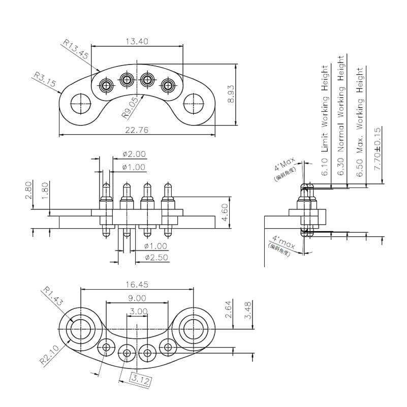 double ended pogo pin connector drawing